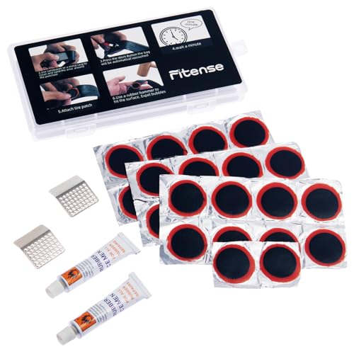 Bike Tire Repair Kit, with 26 PCS Vulcanizing Patches/32 Pre Glued Tube Patch Kits, 2 PCS Metal Rasp, Bicycle Inner Flat Tube Patch Kit for Mountain MTB BMX Road Cycling