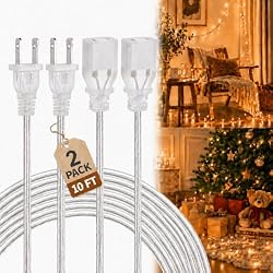 Zlierop Clear Extension Cord 10ft, 2 Prong Power Cord, 2 Pack Male-Female | UL/ETL Listed, Invisible Extension Cord Clear Design, 18AWG Extension Cord Indoor Thin, for Christmas String Lights & Lamp