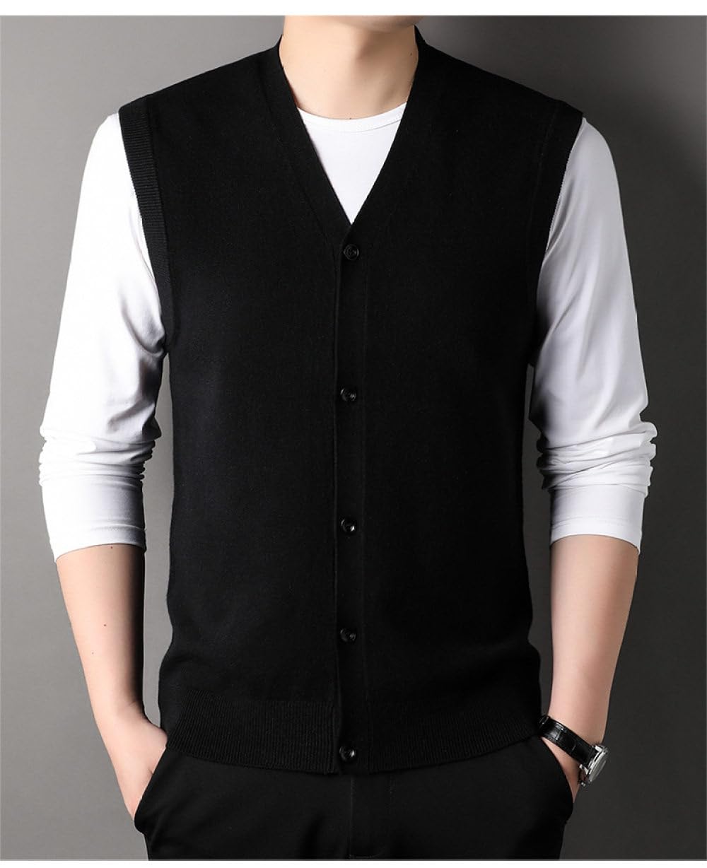 Pullunder Herren,Herren-Strickpullover Schlicht Modisch V-Ausschnitt Ärmellos Knöpfe Strickjacke Weste Klassisch Business Warme Strickweste Herbst Und Winter Lässige Strick-Tanktops