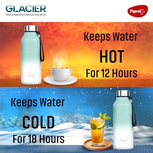 Image of Pigeon by Stovekraft Glacier 750 ml Vacuum Wide Mouth Bottle, Hot & Cold Retention & Leak Proof (Teal Blue)