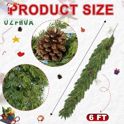 image for OZFHUA 6 FT Cedar Garland - Artificial Christmas Garland with Pine Con