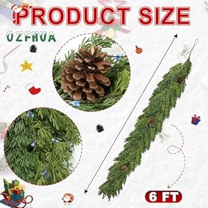 6 FT Cedar Garland Artificial Christmas Garland with Pine Cones Berry for Christmas Decorations Holiday Seasonal Outdoor Indoor Home Decor