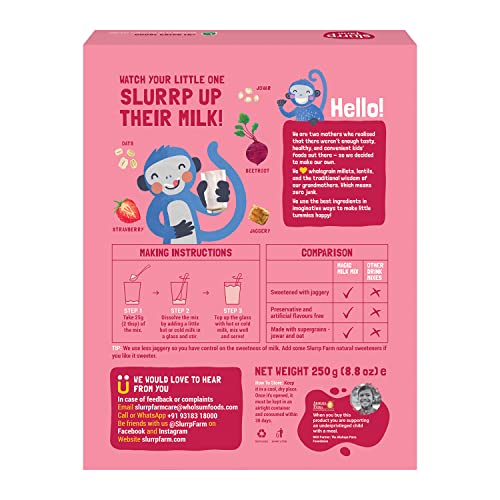 Image of Slurrp Farm No Sugar Berry Blast Nutrition Powder Milk Mix, Sweetened with Jaggery Powder, Contains Oats and Jowar, with 10 Essential Nutrients, 250g