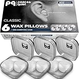 PQ Wax Ear Plugs for Sleep - 6 Silicone Wax Earplugs for Sleeping and Swimming - Gel Ear Plugs for Noise Cancelling, Wax Plugs Protect Ears While Sleeping with Sound Blocking 32 Db (6-Pillows), White