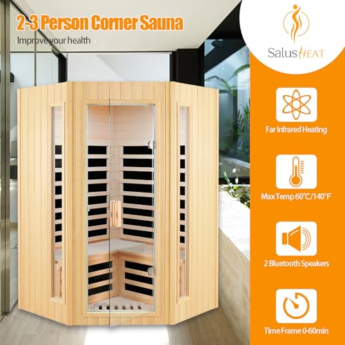 Far Infrared Sauna, 2-3 Person infrared sauna for home, Indoor Home Sauna Canadian Hemlock Wooden Sauna Dry Sauna with 7 Low EMF Heating Panels, Bluetooth Speakers, LED Reading Lights, 1670W - Image 3