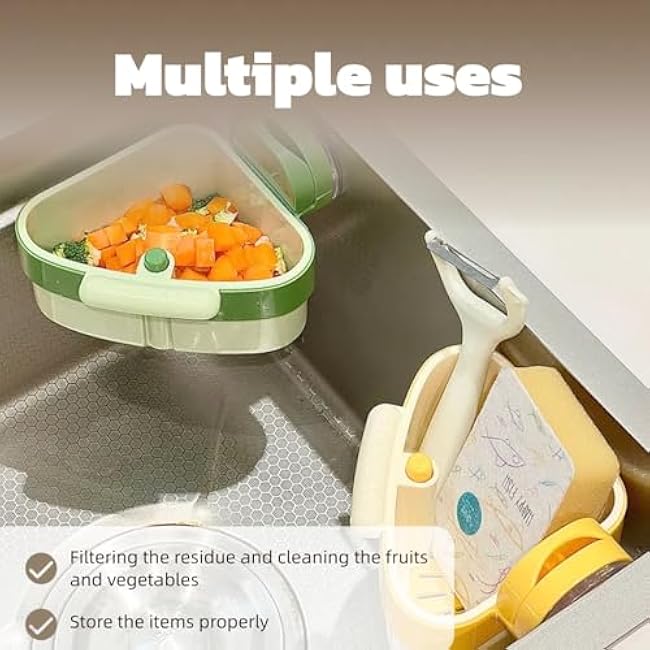 4 Pieces Suction Cup Sink Strainer Basket, Corner Organizer with Detachable Drain Basket, Wire Mesh Cleaning Cloths, Non-Scratch Dish Rack, Kitchen Sink Food Catcher