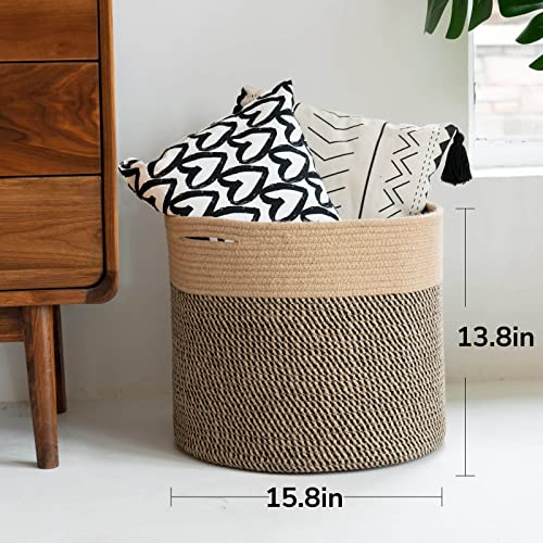 Goodpick Large Cotton Rope Basket 15.8"X15.8"X13.8"-Baby Laundry Basket Woven Blanket Basket Nursery Bin, Jute #TOP2