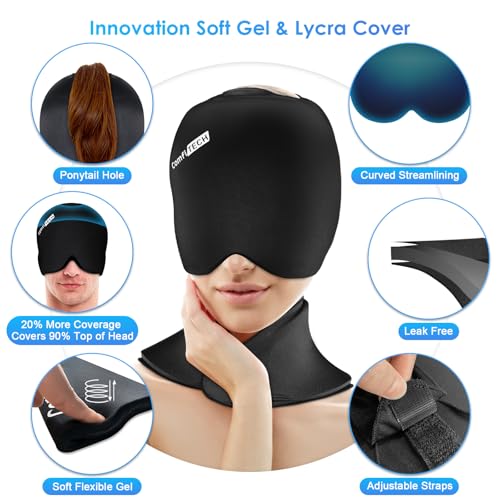 Image of ComfiTECH Cold Cap and Neck Ice Pack Wrap Gel Combo, Care Package for Head and Cervical, Medium (Pack of 2)