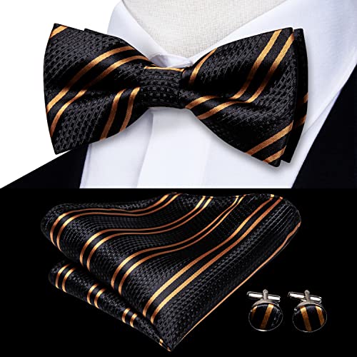 Image of Hi-Tie Bow Ties for Men Pre-Tied Pocket Square with Cufflinks Mens Bowtie Sets for Wedding Formal Party