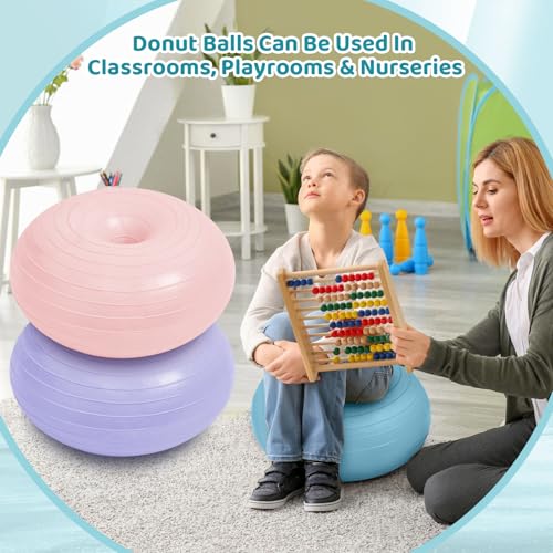 Image of Lewtemi 1 /2 /3 Pcs Flexible Seating for Classroom Elementary 20 Inch Yoga Ball Chair for Kids Wobble Chair for Sensory Kids Large Donut Ball Seats with Inflator for School Office