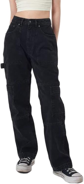 Waist Wide Leg Denim Pants Multi-Pocket 