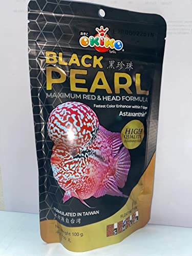 Image of Okiko Black Pearl (Platinum) flowerhorn Fish Food with Maximum red & Head Formula, Fastest Color Enhancer Within 7 Days -100 GMS /Central Fish Aquarium (Small)