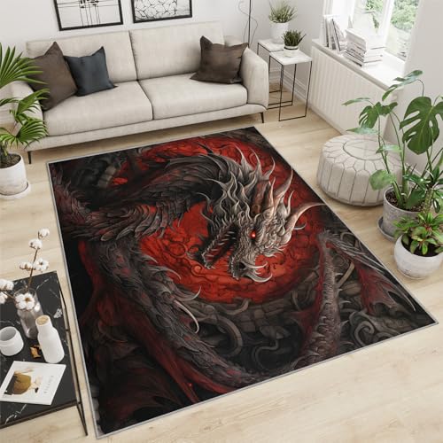 Tapete Rojo Negro Dragón 4x6ft Durable y Antideslizante miniatura 2