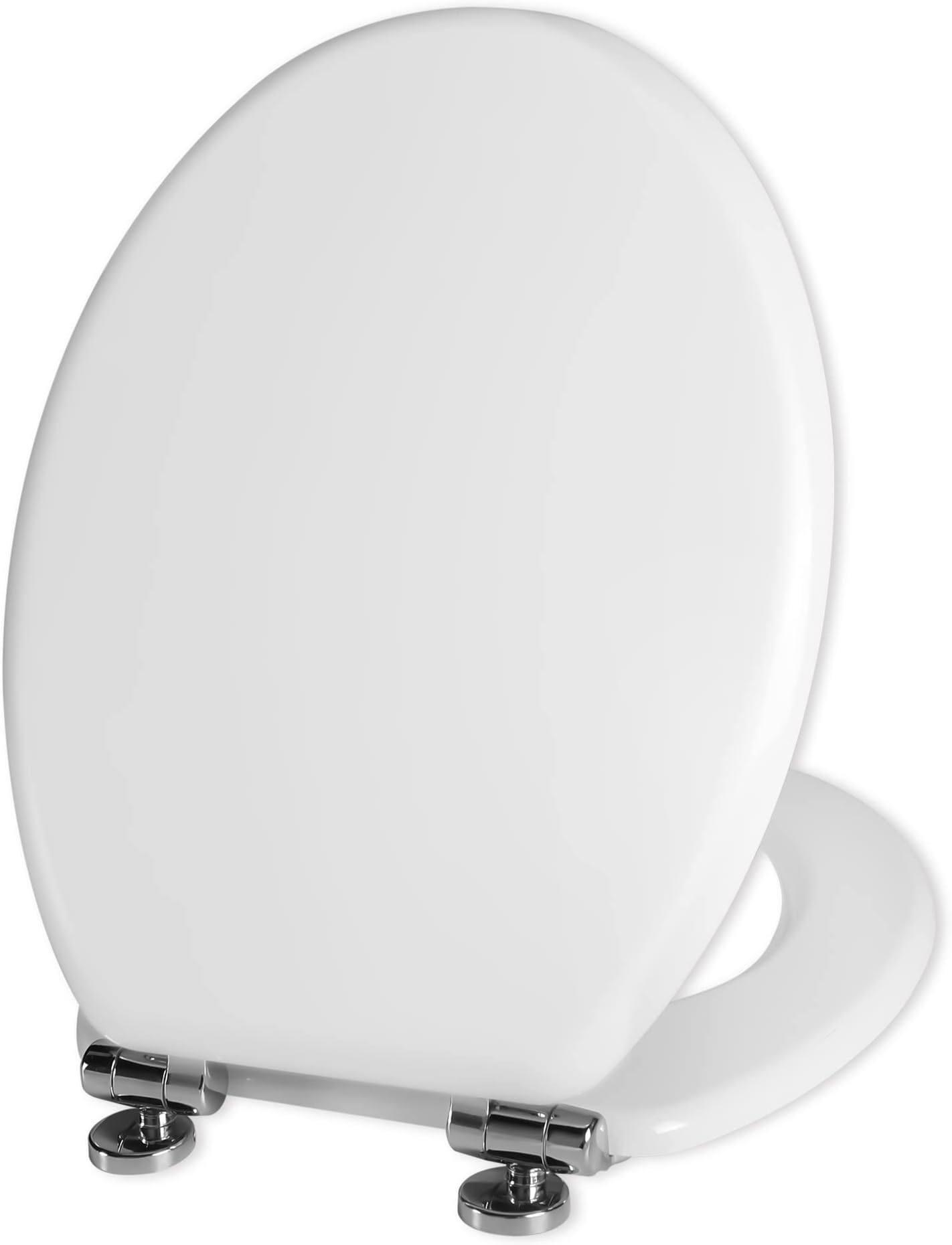 Wooden Toilet Seat with Adjustable Soft Close Hinges Antibacterial Molded Wood Toilet Seat Quick Release Removable Lid for Easy Cleaning and Assembly (White)