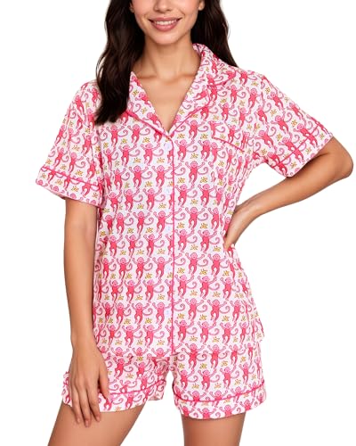 Women's Pajamas Set Button Down Ladies Summer Pajamas Monkey - Main Image