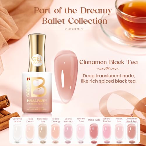 Image of Beetles Nude Gel Nail Polish - Cinnamon Black Tea 15ML Neutral Jelly Warm Nude Pink Nail Polish Base Color Nail Concealer Sheer Translucent Effect Soak Off UV French Nail Art Salon DIY Manicure Gift