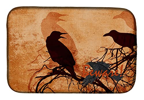 Caroline's Treasures SB3009DDM Beware of the Black Crows Halloween Dish Drying Mat Absorbent Dish Drying Mat Pad for Kitchen Counter Dish Drainer Mat for Countertop, 14 x 21