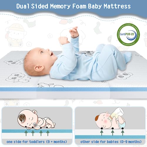 Image of Trifold Pack and Play Mattress 38 inchx26 inch, Double-Layer Pack N Play Mattresses for Baby Toddler with Waterproof Washable Breathable Cover, Portable Mini Crib Mattress for Playpen