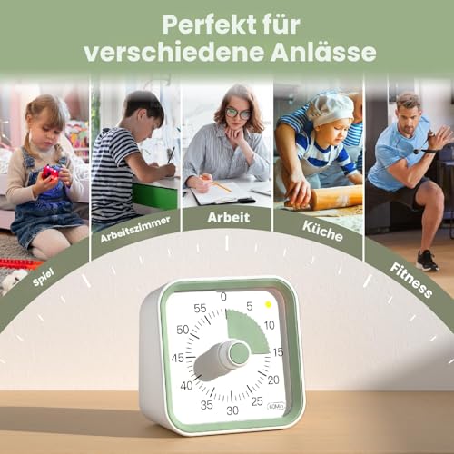 InfPokid Visueller Timer Kinder mit Pausenfunktion, 60 Minuten Countdown Timer für Kinder Schreibtischstudie, Bürotisch und Meetings, Kochen in der Küche, Leises Zeitmanagement für ADHS (Weiß) 6