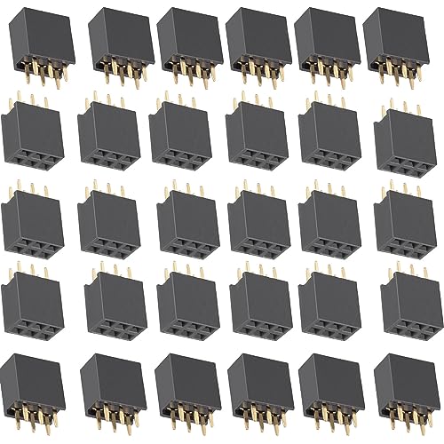 2.54mm 2x3Pin Female Pin Headers Double Rows Row Female PCB Header Connector Female DIP Straight Pin Header Socket 35PCS