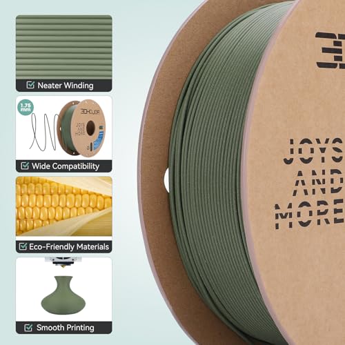 Image of 3DHoJor Matte PLA Filament 1.75mm, Upgrade 1kg Cardboard Spool PLA Filament 1.75 PLA 3D Printing Filament, Print with Most 3D Printers 3D Filament-Olive Green