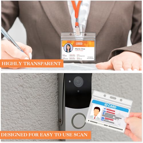Image of Marspark 100 Sets 4 inchx3 inch Name Badge Holder with Lanyard Bulk, Orange