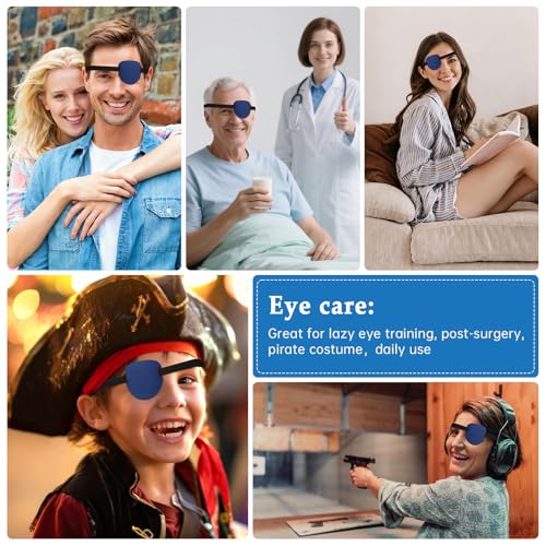 Image of 2 Pcs 3D Eye Patches for Adults, Adjustable Medical Eyepatch for Right or Left Eye,One Eye Cover for Amblyopia Lazy Eye,Pirate Costume (2 Deep Blue)