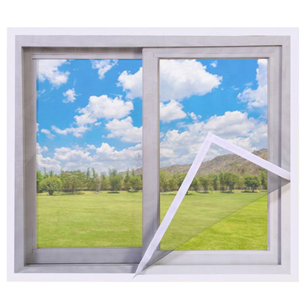 Lesone Grey Net-White Tape Adjustable Diy Fly Screens For Windows, 1 Pcs Self-Adhesives Window Netting, Fiberglass Window Mesh Insect Screen, Can Be Cut To Desired Size (150X180cm,)