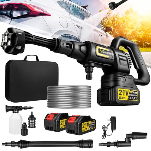 Akku Hochdruckreiniger, Gisam Pressure Washer Max 65Bar, Druckreiniger Mobiler mit 2x4.0Ah...