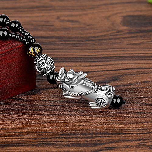 COLORFUL BLING Black Beads Obisidian Pi Xiu Pi Yao Pendant Necklace Hand Carved Mantra Attract Prosperity Wealth Amulet Necklace Protection Feng Shui Jewelry2