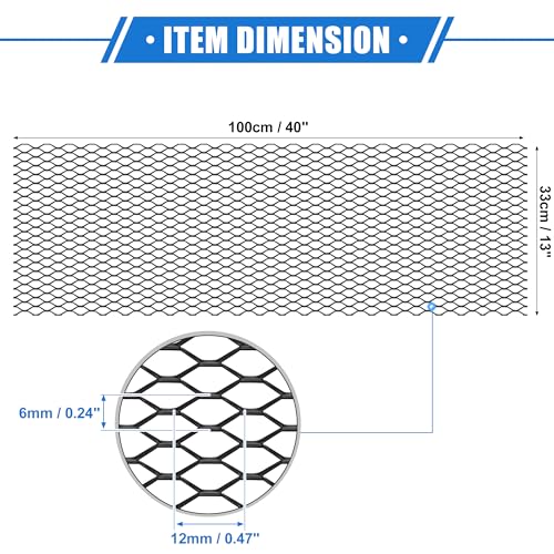 Image of Car Grill Mesh, 40x13 Inch 12x6mm Hexagon Hole Car Pickup Truck Grille Mesh Sheet Air Intake Insert Universal for Car Multifunctional Aluminum Alloy Black