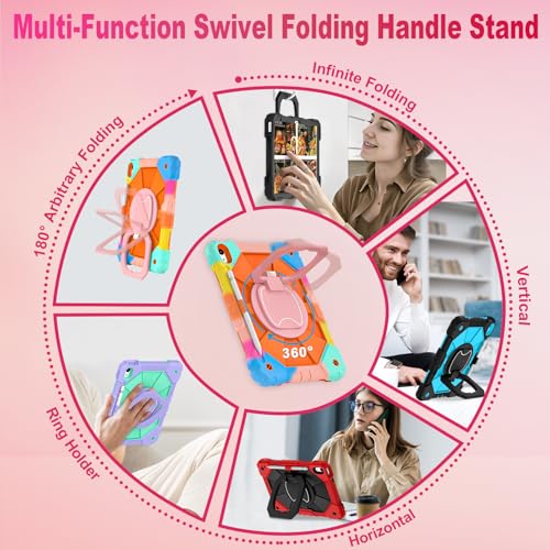 Image of WESOROL Case for iPad (A16) 11th /10th Generation 2025 /2022 with Screen Protector Rotating Stand Pencil Holder iPad Case 10th Generation Shockproof Cover for iPad 10th Gen Cases,Colorful Orange