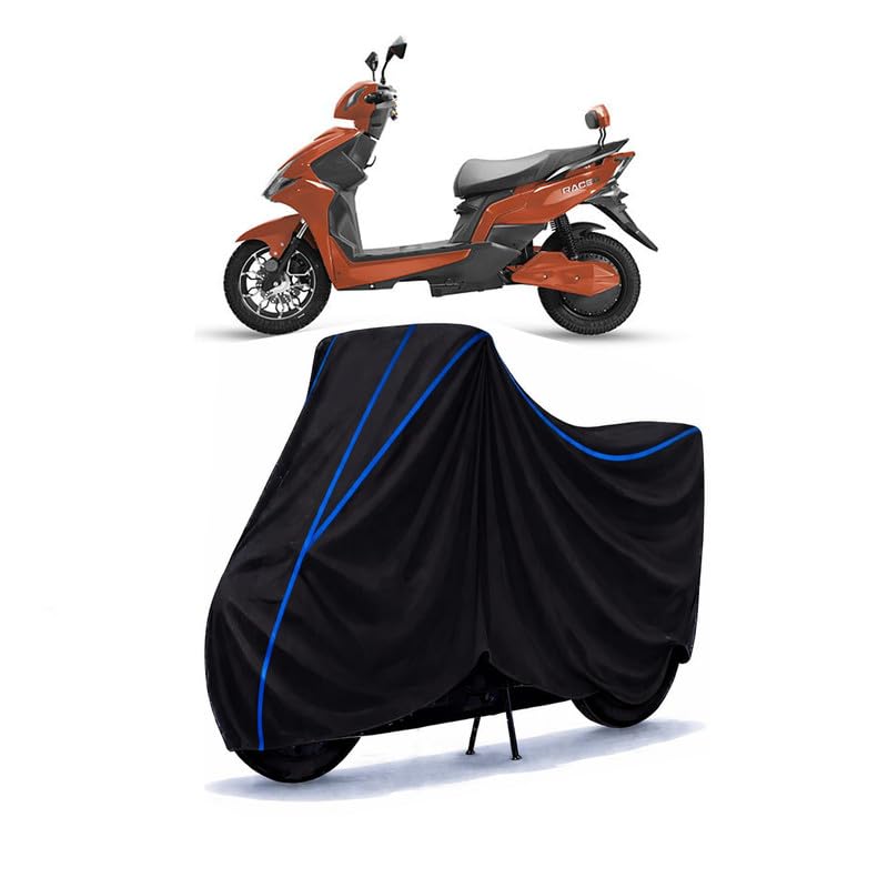 Image of Scooty Cover Water Resistant for Racer | Universal Scooter & Bike Cover | Heavy Duty UV Protection | Dust, Rain & Scratch Protection | Elastic Fit All Weather Indoor Outdoor | Black with Blue Piping