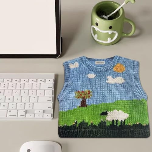 Tapis de souris tricoté à motif de pull mignon, gilet de souris imprimé, tapis de souris tricoté portable et antidérapant pour ordinateur portable, bureau, accessoires de bureau (F, 28 cm) – vue 2