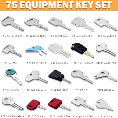Image of 75 Non-Duplicated Heavy Equipment Key Set, Construction Equipment Ignition Master Keys | Fits CAT Caterpillar Bobcat JCB John Deere Case Kubota Volvo Komatsu Takeuchi Hyster Jlg Yanmar