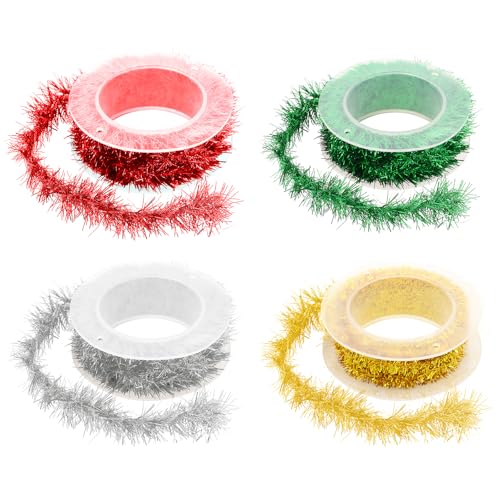 FIGCY 4 Rollen Weihnachtslametta in Rot, Grün, Gold, Silber |...