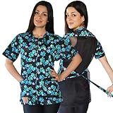 Ladybird Line 701 Blue Paw Print Waterproof Dog Grooming Smock with Pockets, Hair and Bleach Resistant, Covered Zipper Panel, Mesh Back, Adjustable Back Tie Belt, for Pet Grooming and Vet Clinics-L