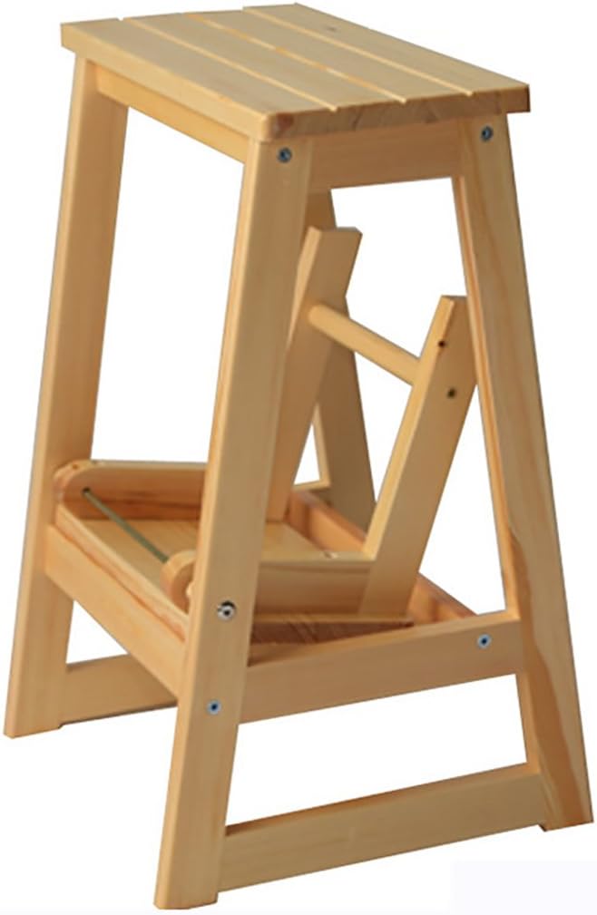 PENGYIZI Solid Wood Library Ladder Chair Multifunction Folding Ladder Home Step Stool