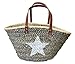 XL Strandtasche Olive Ibiza Korbtasche Shopper mit Stern + Blumen Fibel 297