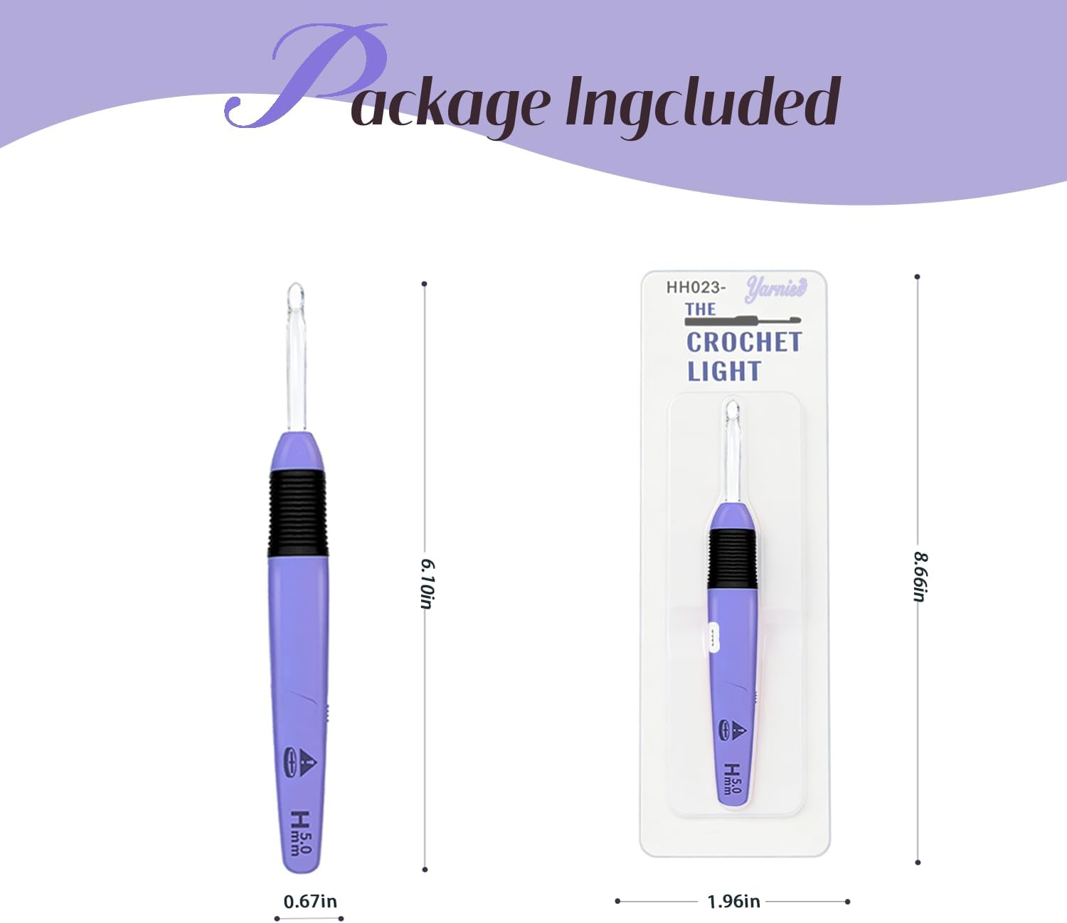 Yarniss Light Up Crochet Hook with Ergonomic Crochet Hooks and Luminous Crochet Hook,5mm Crochet Hook,Lilac