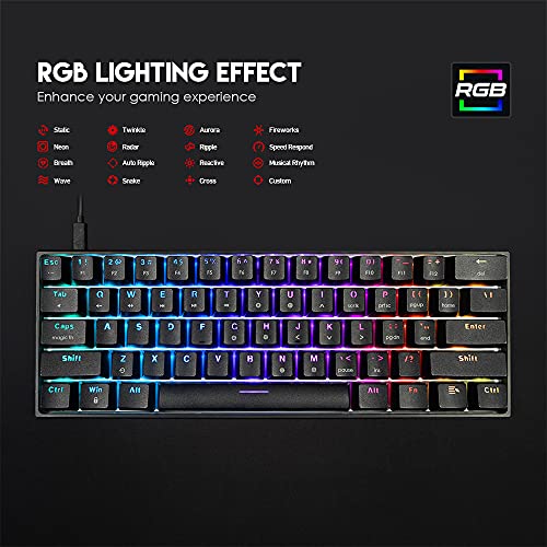 Image of FANTECH MAXFIT61 RGB Wired 60% Mechanical Keyboard, 61 Keys Hot Swappable Type-C Programmable Gaming Keyboard, Blue Switch, Black