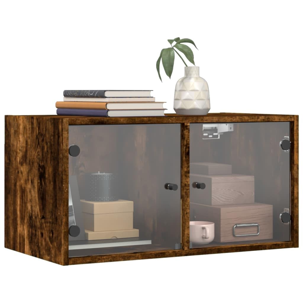 2er Set Wandschränke mit Glastüren Räuchereiche 68,5x37x35 cm Büro Schrank klein Modernes Design für Schlafzimmer Küche und Homeoffice
