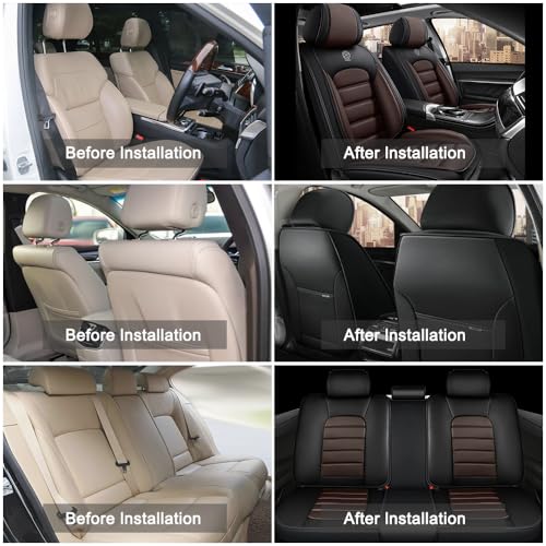 Image of Nappa Leather Seat Covers for Ford Bronco Sport 2021-2024,Car Seat Covers Full Set,Waterproof Seat Protectors Auto Seat Covers,Breathable Nonslip Interior Cover Seats for Cars(Black and Coffee)