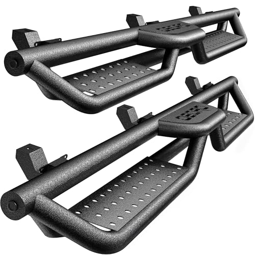 OEDRO Running Boards with Two Stairs Design All-Steel Build, Bolt-on Side Steps Compatible with 2018-2026 Jeep Wrangler JL 4 Door, Black Powder Coated Nerf Bar