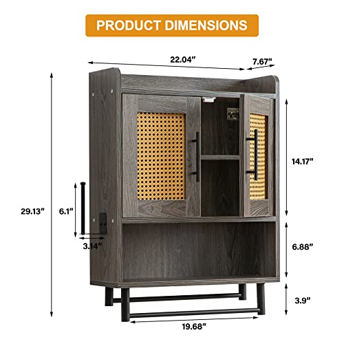 Suntage Bathroom Wall Cabinet, Over Toilet Storage Cabinet W/2 Towel Bar, Paper Roll Holder & Adjustable Shelf In 9 Combinations, Medicine Cabinets Ideal For Bathroom, Living Room, Kitchen (Dark Grey) #TOP1