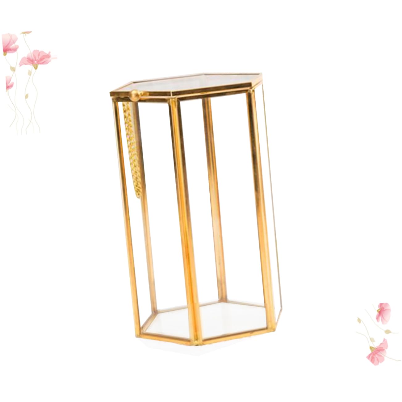 Mikinona Retro Hexagonal Makeup Brush Holder z Przezroczystego Szkła i Mosiądzu Przechowywanie Akcesoriów Kosmetycznych Organizer Do Makijażu z Pokrywą