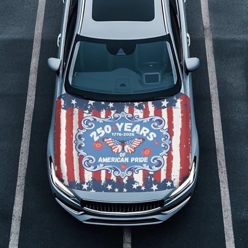 Image of American Flag Car Hood Cover, 250 Anniversary Automotive Exterior Accessories, July 4th USA Flag Butterfly All-Season Protection Suitable for SUV Sedan