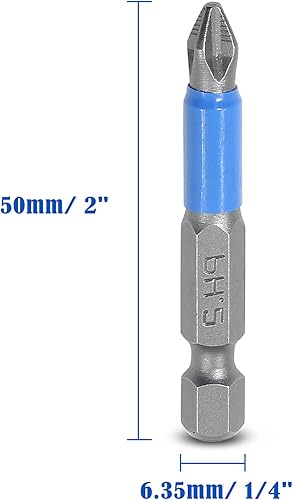 Miniatura 3 de Uenhoy Juego de 10 puntas de destornillador Phillips magnéticas de 2 pulgadas de largo, antideslizantes, n. 2, vástago hexagonal de 14 pulgadas (PH2