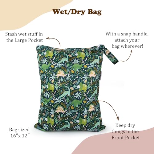 Image of Mama Koala 2 Pack Wet Dry Bags on the Go, Swimming Pool, Beach, in Gym, Fitness Center, Natatorium, Polyester Waterproof Diaper Bag with 2 Pockets, Portable, Reusable, Machine Washable - 12in /16in-023