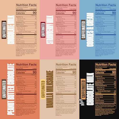 Image of Spylt High Protein Milk - 6 Flavor Variety Pack with 60mg Caffeine & 20g Protein - 90 Calories, Ready to Drink, Sugar Free, Lactose Free Milk, Perfect for Workout Recovery & Afternoon Pick Me Up - 12 Count